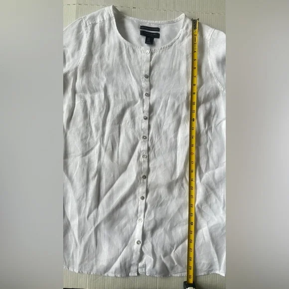 Tahari Shirt European Flax 100% Linen Womens XL White Textured Button Up Top - Picture 5 of 8